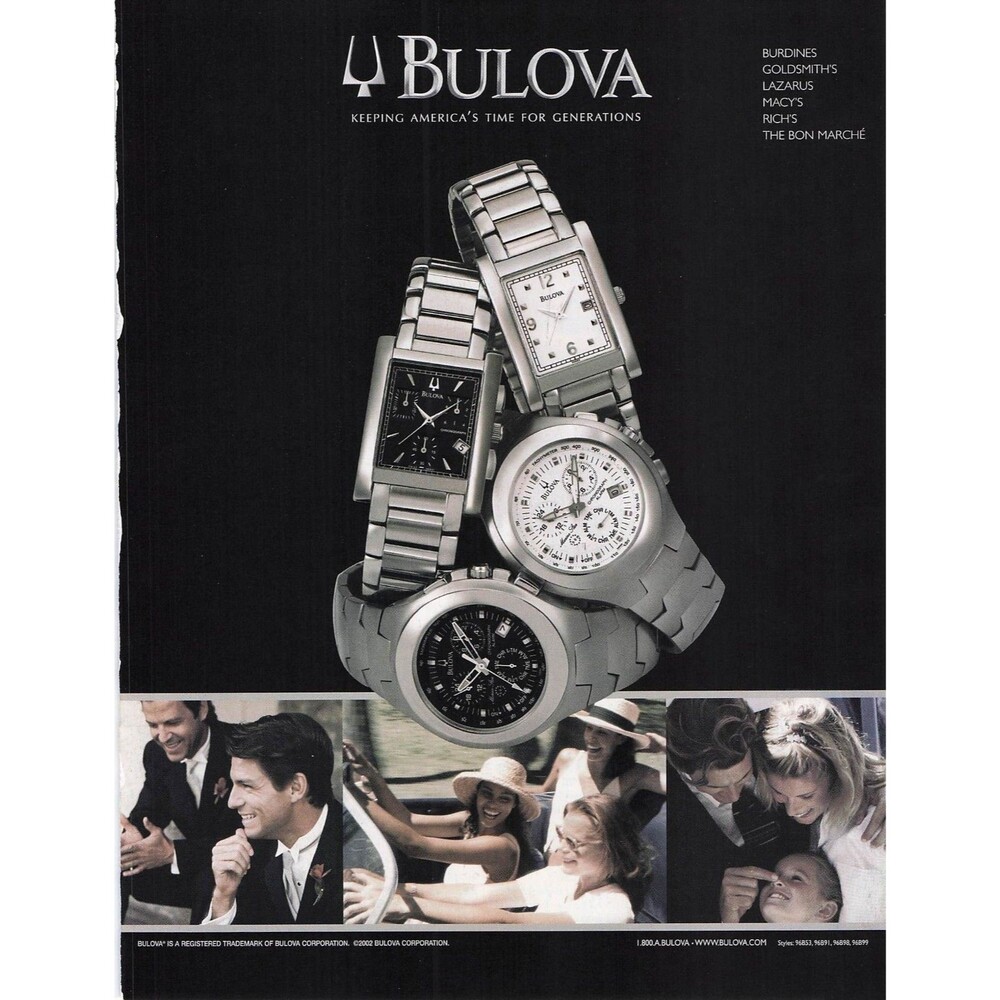 Bulova Watches Vintage Magazine Print Ad Luxury Timepieces 2002 poster pinup art